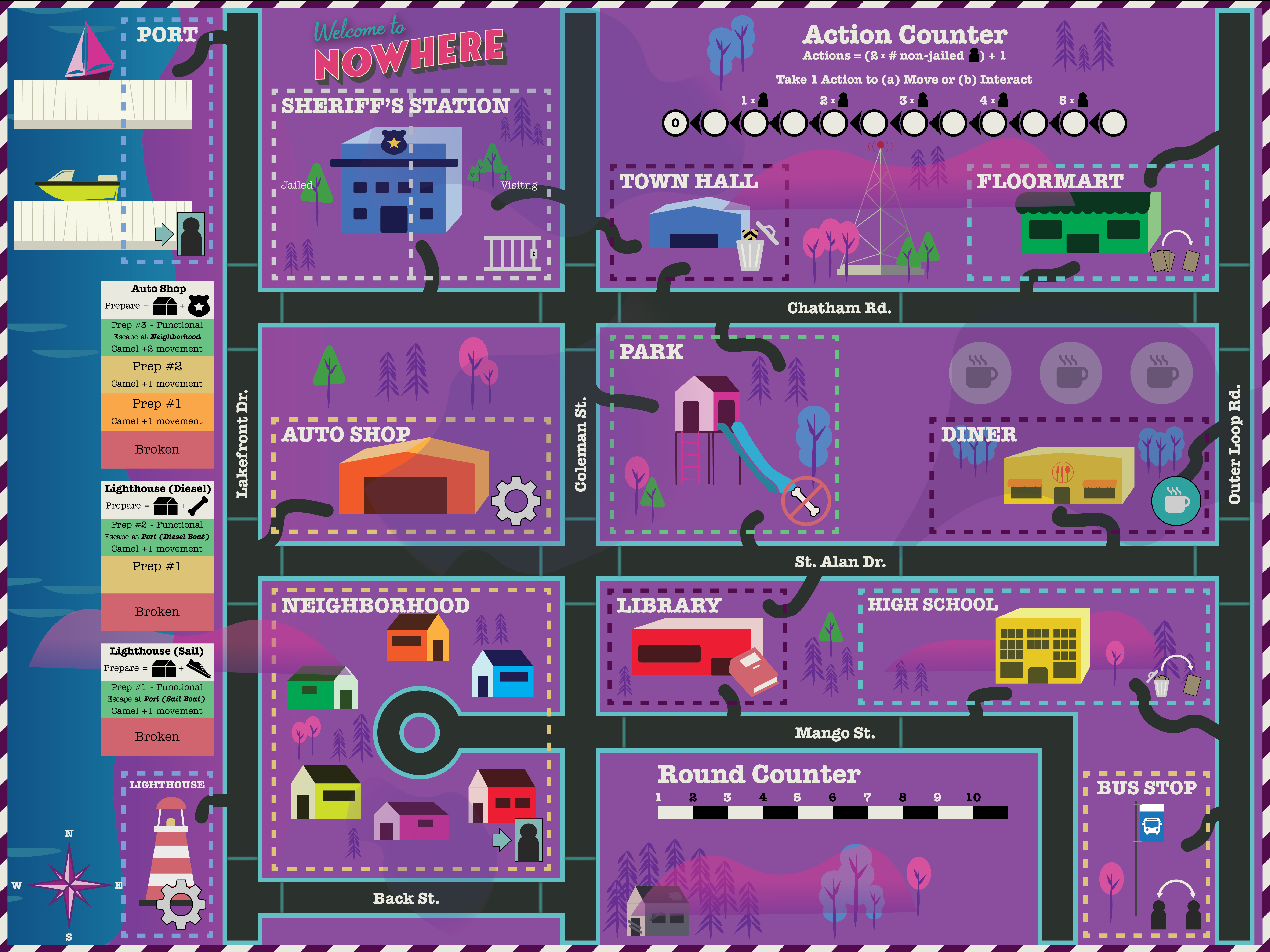 Map and board of Nowhere